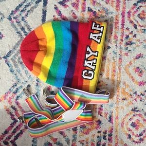 Rainbow hat and suspenders 🌈